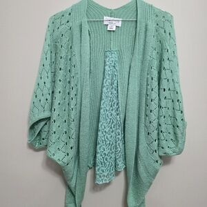 The Cue Ladies Size Medium Petite Cardigan Crop Crochet Lace Mint Green Spring